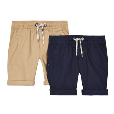 Pack of two boys' navy and beige shorts